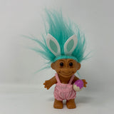 Vintage Russ Easter Bunny Troll Blue Hair Pink Overalls