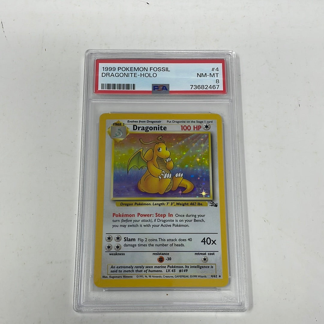 1999 Pokmon Fossil Holo Dragonite 4/62 PSA Graded 8 NM-MT shophobbymall 1999 Pokmon Fossil Holo Dragonite 4/62 PSA Graded 8 NM-MT shophobbymall