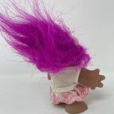Vintage 1986 Dam Troll Doll Girl Tennis Pro Pink Hair & Visor with Dress