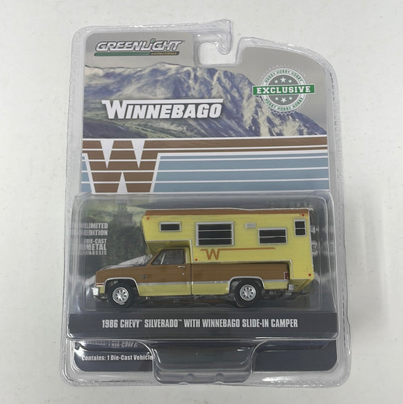 Greenlight Collectibles Winnebago 1986 Chevy Silverado W/ Winnebago Slide-In Camper 1:64 Hobby Exclusive