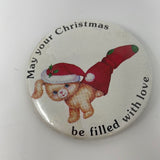 Vintage Christmas pin puppy stocking 2" May Your Christmas Be Filled With Love