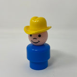 Vintage Fisher Price little people blue farmer boy/cowboy w/yellow hat