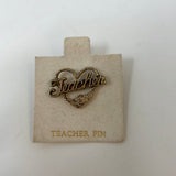 Teacher Heart with Rose Script Letters Favorite Lapel Hat Vest Pin Tie Tack
