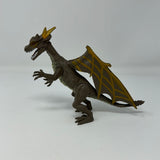 KID GALAXY Winged Horned Dragon Poseable Action Figure Taupe & Yellow 6" Tall
