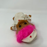 VGT. 5" Russ Berrie Troll in Nurse Uniform With Cap Pink Hair And Brown Eyes