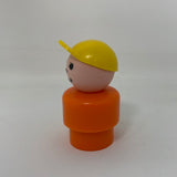 Vintage Little People Plastic Man Boy Orange Shirt Yellow Hat