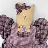 Plush Cat with Purple Plaid Dress