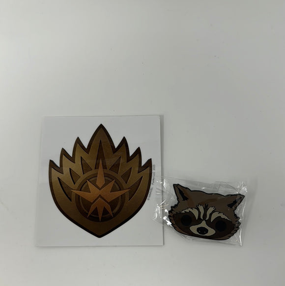 MARVEL GOTG3 Funko POP!  Rocket Raccoon Pin & Decal Collector Corps Exclusive