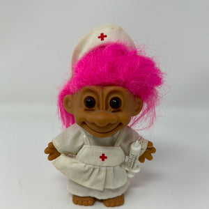 VGT. 5" Russ Berrie Troll in Nurse Uniform With Cap Pink Hair And Brown Eyes