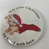 Vintage Christmas pin puppy stocking 2" May Your Christmas Be Filled With Love