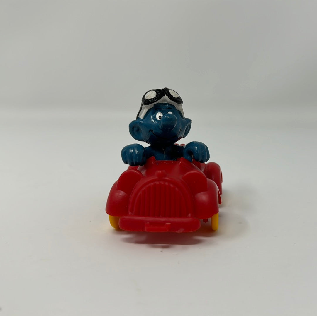 Smurfs Racing VINTAGE SCHLEICH THE SMURFS SMURF RACE CAR DRIVER Racer PVC FIGURE TOY ...