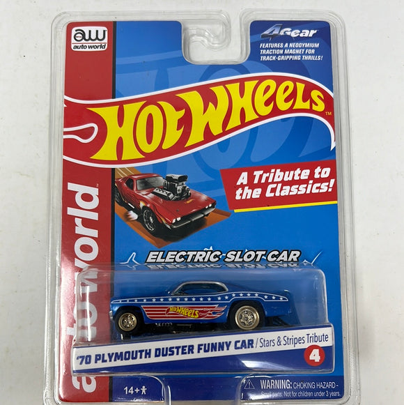 Auto World Hot Wheels 70 Plymouth Duster Funny Car/stars and stripes tribute Electric Slot Racer