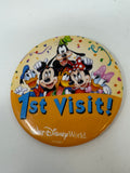 Walt Disney World 1ST VISIT Large 3" Button Pin Mickey Minnie Donald Goofy Daisy