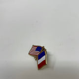 USA and France Friendship Flag Gold Toned Lapel Hat Enamel Pin Clutchback