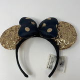 DisneyParks Black Gold Polka Dot Minnie Mouse Bow Sequins Ears Headband Ears