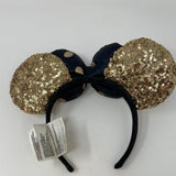 DisneyParks Black Gold Polka Dot Minnie Mouse Bow Sequins Ears Headband Ears
