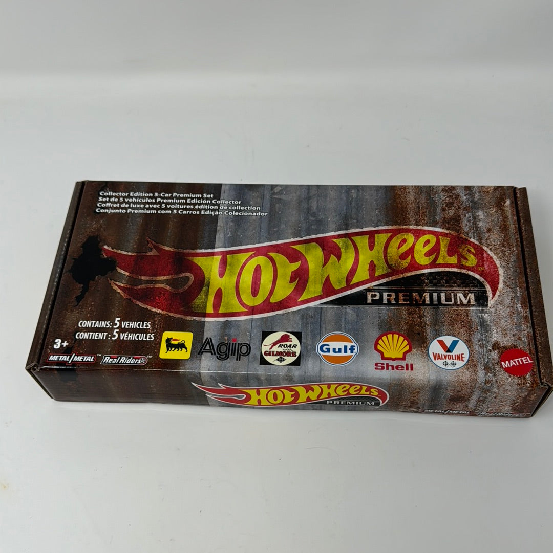 Hot Wheels Premium Diecast 5 Car Oil Set Gulf Agip Shell Valvoline