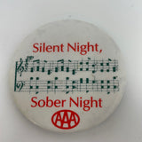 Vintage Pinback Button AAA Silent Night Sober Night Musical Notes 2.25"