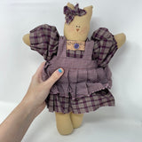 Plush Cat with Purple Plaid Dress