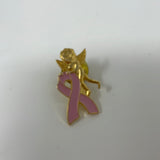 Breast Cancer Pink Ribbon And Angel Pin Gold Tone Enamel