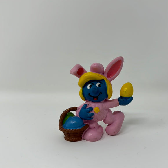 1982 SMURF Schleich Peyo Smurfette Pink Easter Bunny Portugal