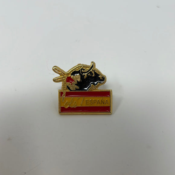 Vtg Spain Souvenir Enamel Lapel Pin Ole Espana Bull Fighting