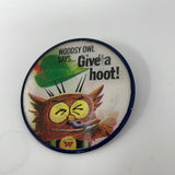 Rusty Woodsy Owl Says Give A Hoot Don’t Pollute Vari-Vue Lenticular Pin / Button