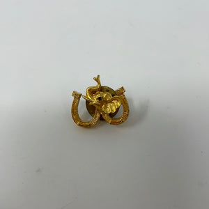 Vintage Gold Tone Elephant and 2 Horseshoes Good Luck Lapel Pin