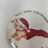 Vintage Christmas pin puppy stocking 2" May Your Christmas Be Filled With Love