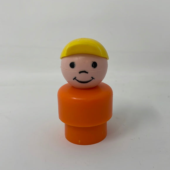 Vintage Little People Plastic Man Boy Orange Shirt Yellow Hat