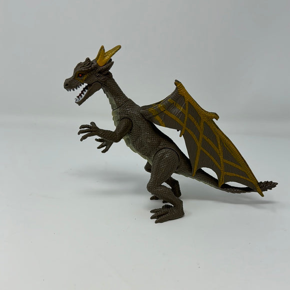 KID GALAXY Winged Horned Dragon Poseable Action Figure Taupe & Yellow 6