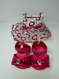 Build A Bear Workshop Clothes Sparkly Embellished White Pink Heart Dress and Pink Heels