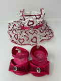 Build A Bear Workshop Clothes Sparkly Embellished White Pink Heart Dress and Pink Heels