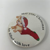 Vintage Christmas pin puppy stocking 2" May Your Christmas Be Filled With Love