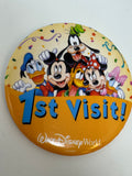 Walt Disney World 1ST VISIT Large 3" Button Pin Mickey Minnie Donald Goofy Daisy