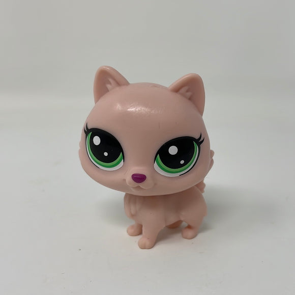 LPS Littlest Pet Shop Pink Short Tail Cat With Green Dot Eyes