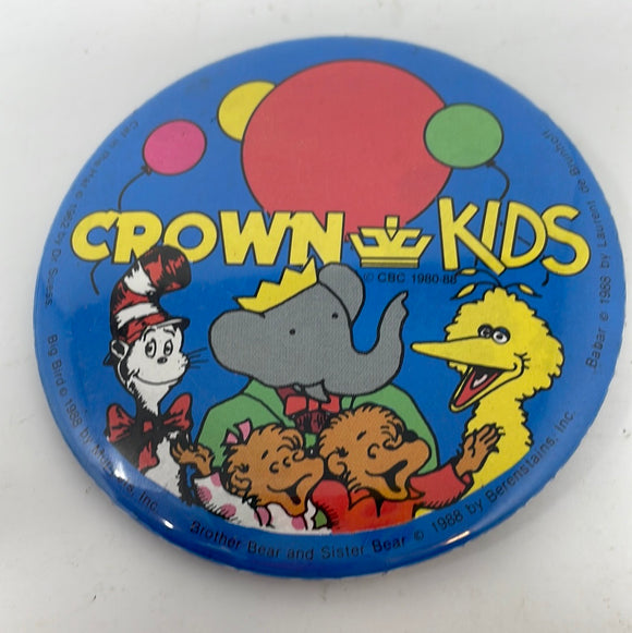 Vintage Crown Kids Dr Seuss Babar Big Bird Pin-back Button Lapel Pin