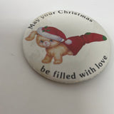 Vintage Christmas pin puppy stocking 2" May Your Christmas Be Filled With Love