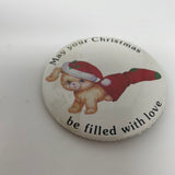 Vintage Christmas pin puppy stocking 2" May Your Christmas Be Filled With Love