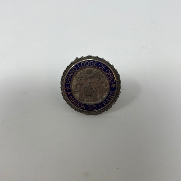 Vintage Sterling Masonic 25 Year Pin Grand Lodge of Ohio