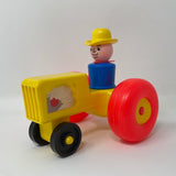 Vintage Fisher Price Little People Yellow Tractor #915 Farm With Cowboy