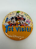 Walt Disney World 1ST VISIT Large 3" Button Pin Mickey Minnie Donald Goofy Daisy