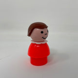 Vintage Fisher Price Little People Plastic Girl Red Body & Brown Hair