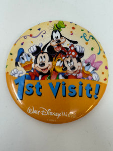 Walt Disney World 1ST VISIT Large 3" Button Pin Mickey Minnie Donald Goofy Daisy