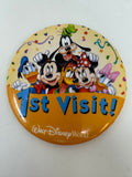 Walt Disney World 1ST VISIT Large 3" Button Pin Mickey Minnie Donald Goofy Daisy