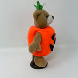 Vintage Halloween Plush Bear as Pumpkin Figure 7" Tall Spooky Cute