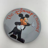 Vintage 1986 Disney Channel Button/Pin/Badge-Mickey Mouse - Tuxedo -Silver