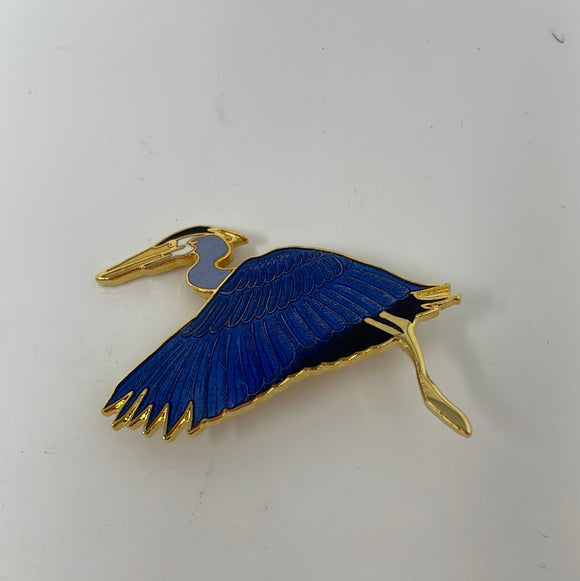 Gold Tone Enamel Stork Bird Heron WM Spear 1988 Pin Brooch Vintage 1.5