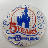 Vintage 1986 Walt Disney World 15 Years Anniversary Button Pin, Pinback 3” Large