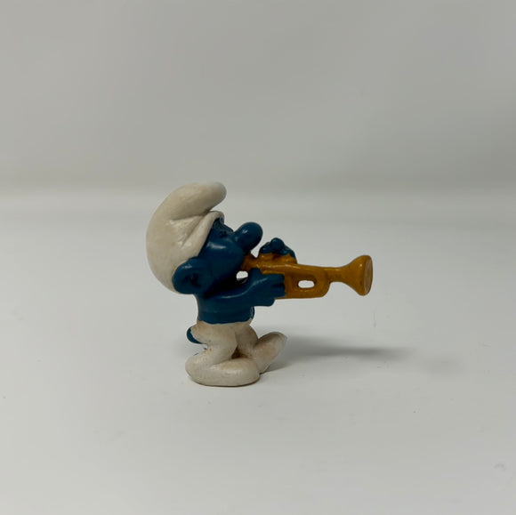 Smurfs Classic Harmony Smurf Gold Trumpet Vintage Toy Figure PVC Figurine